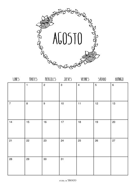 Calendario De Agosto Calendario De Agosto Plantilla De Calendario