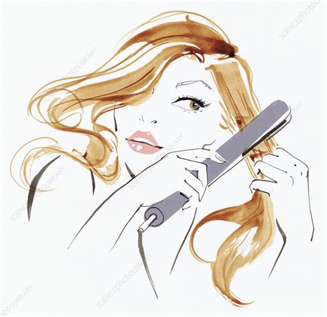 Woman Straightening Her Hair Illustration Stock Image C
