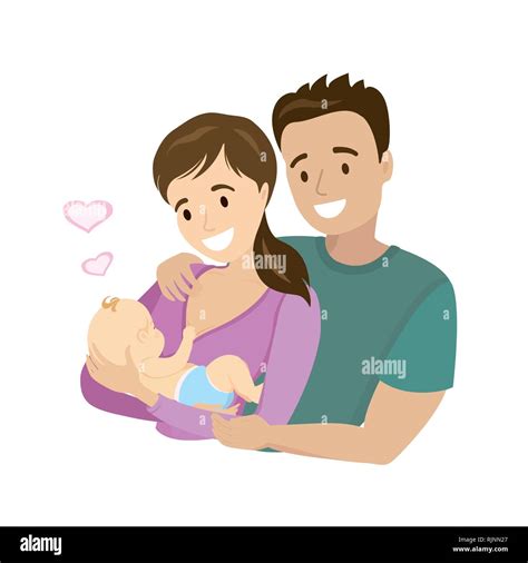 Una Feliz Pareja Casada Con Un Bebé Recién Nacido Imagen Vector De