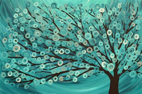 Teal And Turquoise Tree Painting By Louise Mead From