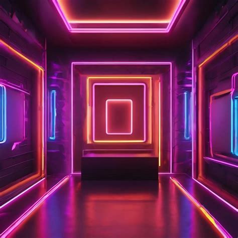 Premium Ai Image 3d Rendering Abstract Room Interior With Neon Lights