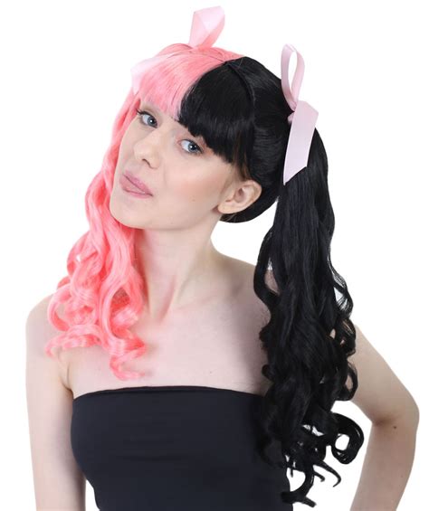 Melanie Ponytail Pink And Black Celebrity Wig W Pink Ribbons