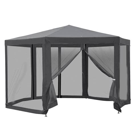 Outsunny Garden Hexagonal Gazebo Outdoor Canopy Patio Party Tent Grey