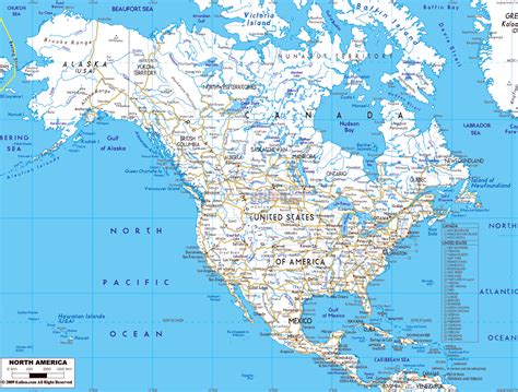 Detailed Road Map Of North America Wirh Major Cities North America