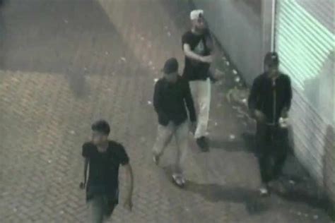 Caught On Camera Violent Gang Who Kicked Pair To Floor In Unprovoked