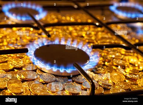 Blue Flames Of Natural Gas Burning From A Gas Stove On A Background Of