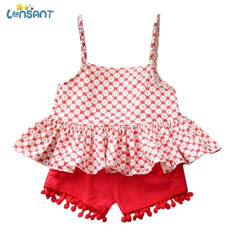 Lonsant 2019 Summer Baby Girls Clothing Set Children Printed Vest T