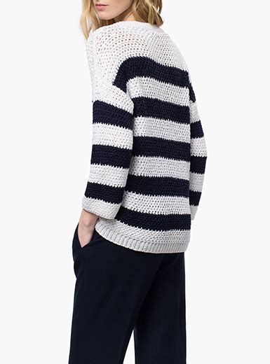 women s casual loosely sweater horizontal stripes black and white