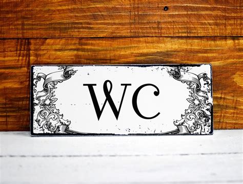 Shabby Chic Sign Wc Restroom Toilet Distressed Vintage Wooden Door