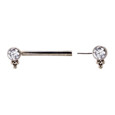 threadless barbell w cz and 3 bead cluster end element body jewelry