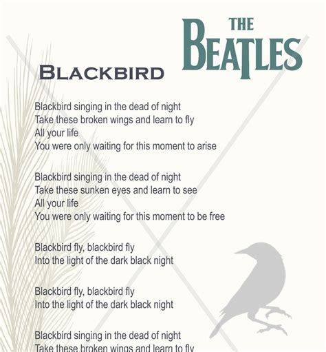 Blackbird Print The Beatles Beatles Lyrics From The White Album Beatles