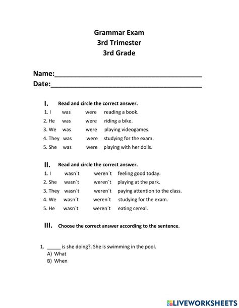 Grammar Exam 3rd Trimester 3rd Grade Worksheet