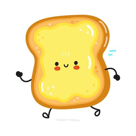 Cute Funny Running Sliced Toast Bread And Butter Vector Hand Drawn