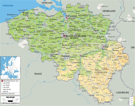 Large Detailed Physical Map Of Belgium With All Roads Cities And