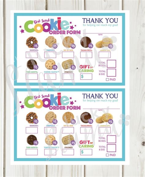 Lbb Girl Scout Cookie Order Form T Of Caring All 5 Boxes Etsy