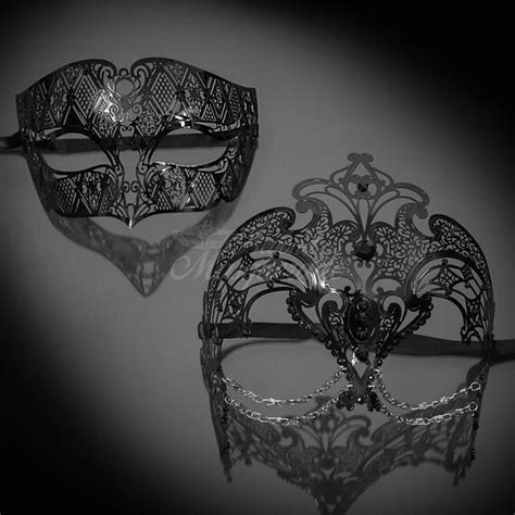 His And Hers Couples Masquerade Mask Set Black Metal Masquerade