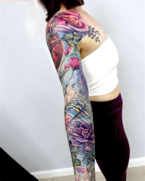 50 Cool Flower Tattoo Sleeve Ideas [2023 Inspiration Guide] Floral Tattoo Sleeve Colorful