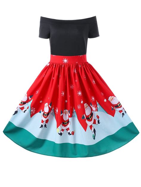 Red M Christmas Off The Shoulder 50s Swing Dress