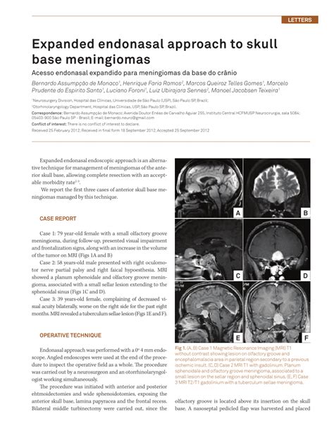 Pdf Expanded Endonasal Approach To Skull Base Meningiomas