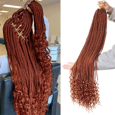 Xtrend 8 Packs 34 Inch Goddess Box Braids Crochet Hair Copper Red Boho