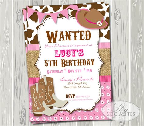 Pink Cowgirl Birthday Party Invitation Wanted Poster Etsy
