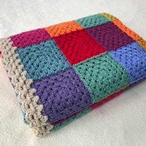 Crochet Patchwork Blanket Multicolour Granny Square Throw Etsy