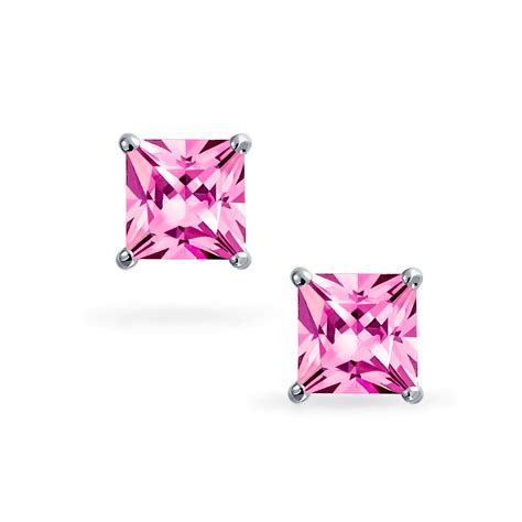 1 2 Ct Pink Diamond Princess Cut Stud Earrings Women Earring Etsy