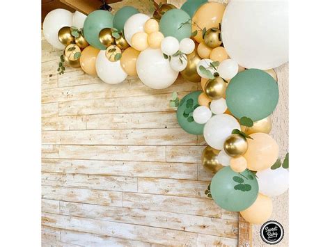 Green Balloon Garland Arch Kit With Eucalyptus Olive Peach Etsy
