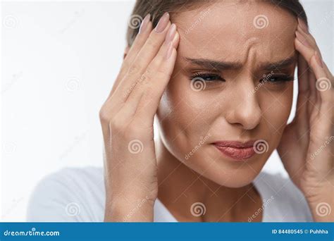 Headache Pain Beautiful Woman Having Painful Migraine Health Stock