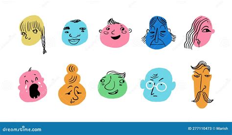 Collection Of Colorful Modern Style Fun Faces Characters And Avatars