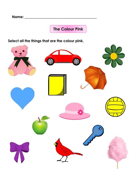 Colour Recognition Pink Worksheet
