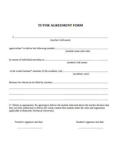 Free 5 Tutor Agreement Form Samples In Pdf Ms Word