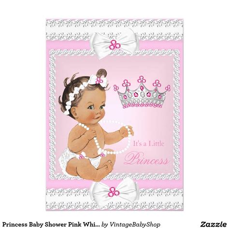 Princess Baby Shower Pink White Pearls Bows Br Invitation