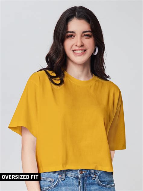 Buy Solids Mustard Yellow Womens Oversized Cropped T Shirt Online At The Souled Store