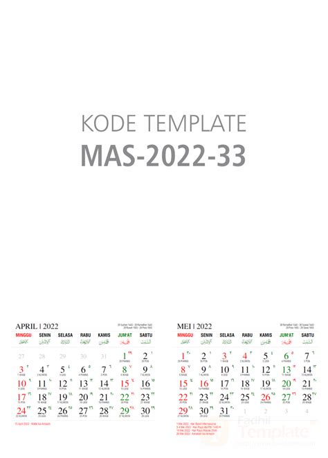 Template Kalender 2022 33 Toko Fadhil Template