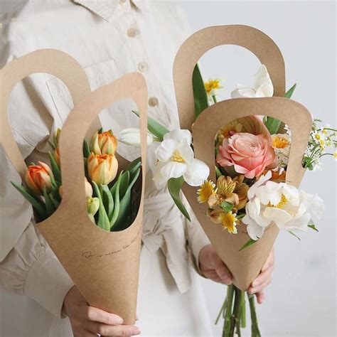 10pcs Kraft Paper Flower Bags With Handle In 2021 Paper