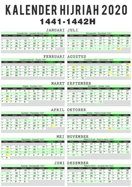 2020 Druckbare Islamische Kalender Hijri Kalender 1441