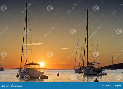 Sunset And Yachts Stock Image Image Of Ships Anchoring 4913077