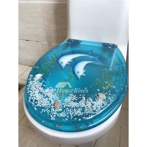 D Beach Seashell Decorative Toilet Seat Resin Oval Slow Close Natural Blue Dolphin Starfish