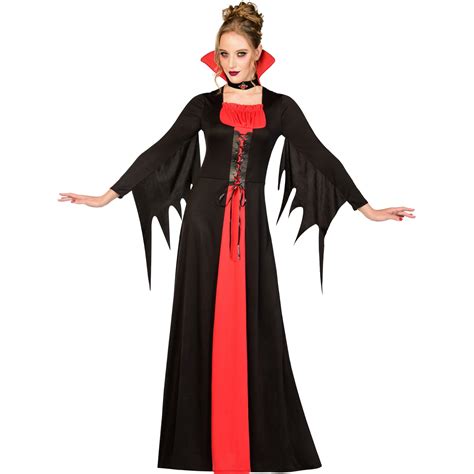 Adults Classic Red Vampiress Fancy Dress Halloween Costume Ladies