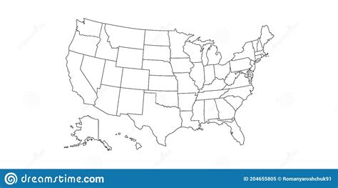 Usa Linear Map With State Boundaries Blank White Contour Isolated On
