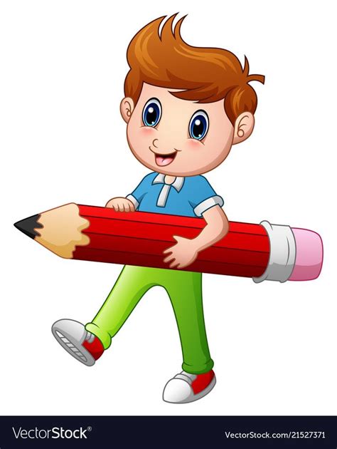 Illustration Of Cartoon Boy Holding A Pencil Download A Free Preview