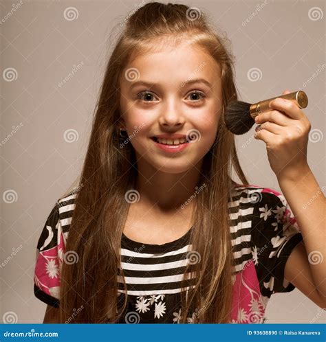 Little Girl With Cosmetics Stock Photo Image Of Compact 93608890