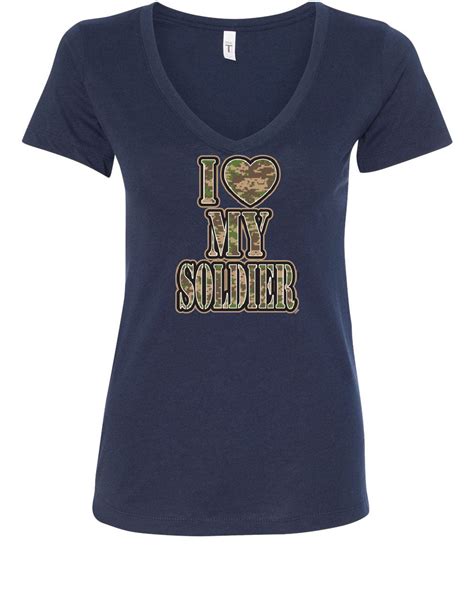 I Heart My Soldier Womens V Neck T Shirt Cute Camo Army Wife Army Mom