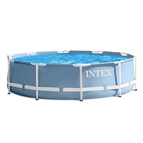 The Intex Above Ground Swimming Pool Is Shown In Blue And Has White