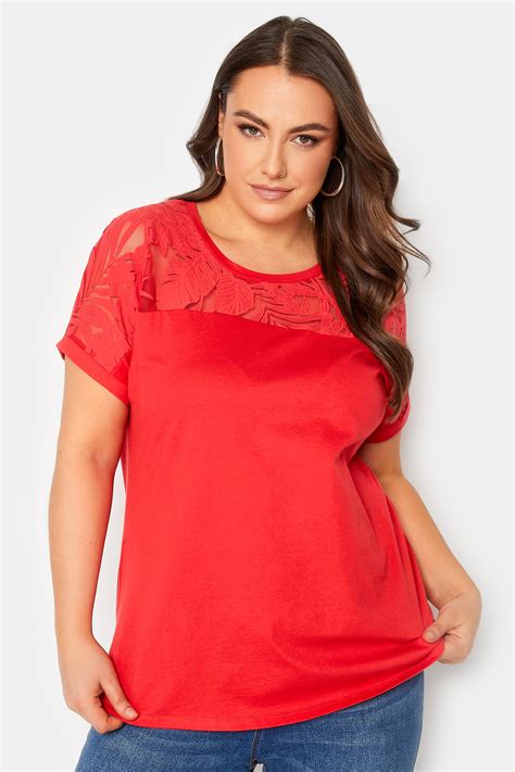 yours plus size red floral mesh panel t shirt yours clothing