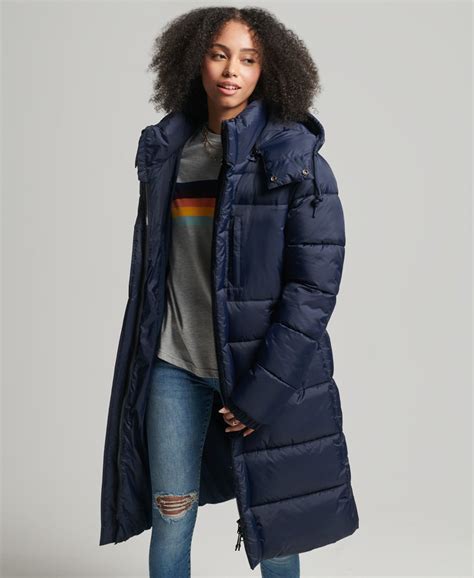 Womens Touchline Padded Longline Boyfriend Jacket In Eclipse Navy