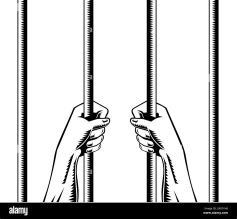 Illustration Of A Pair Of Prisoner Hands Holding Gripping Prison Bar
