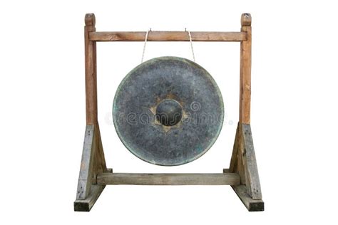 Thai Traditional Antique Gong Isolated On White Background Stock Photo