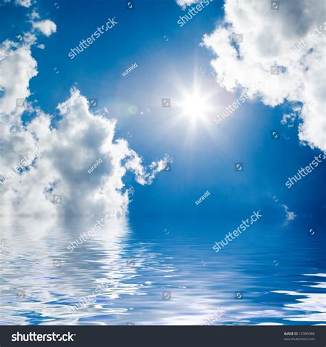 Blue Sea Sunny Sky Background Stock Photo 12995986